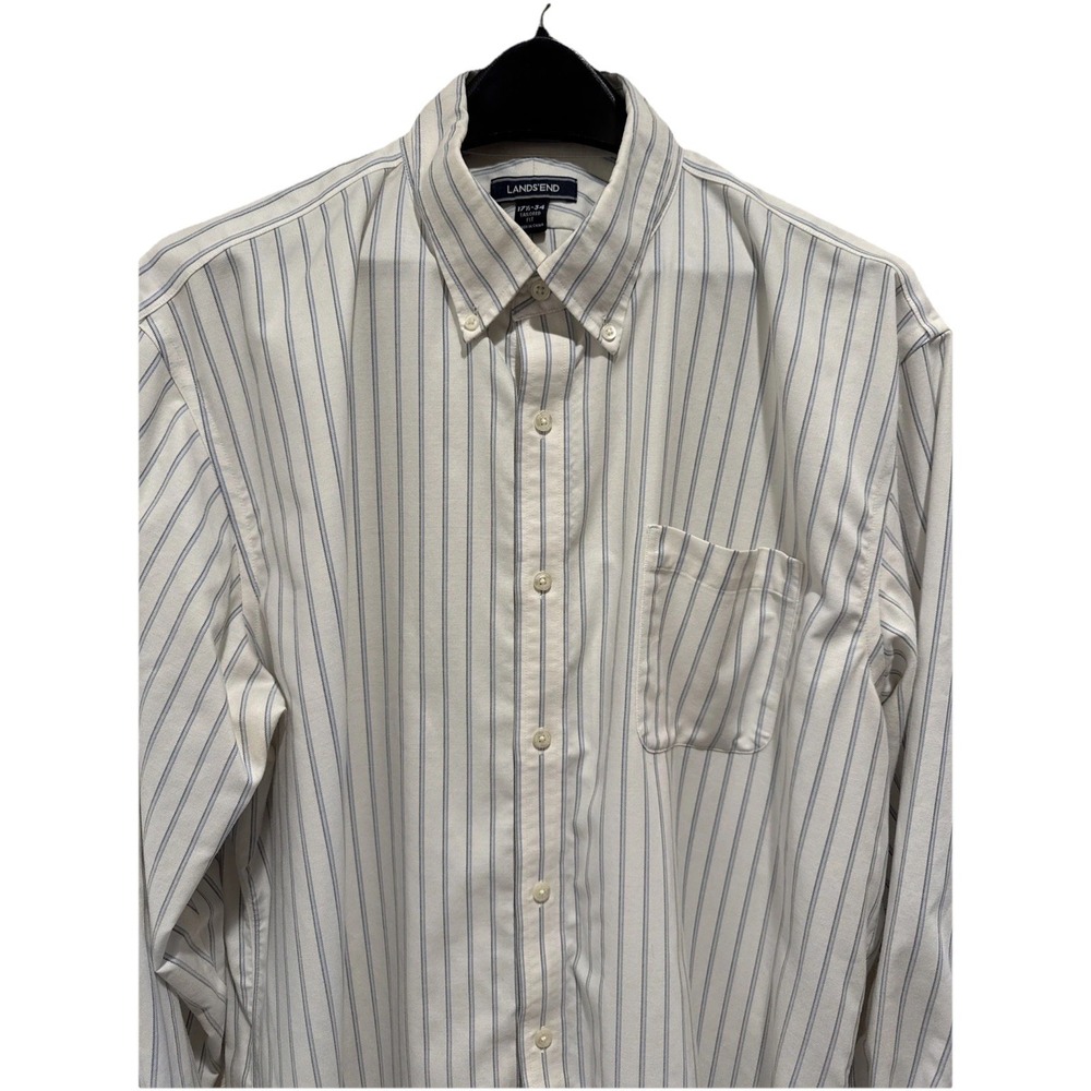 Lands End Mens Tailored Fit Shirt LS Office Button-Down Size 17.5/34 Striped